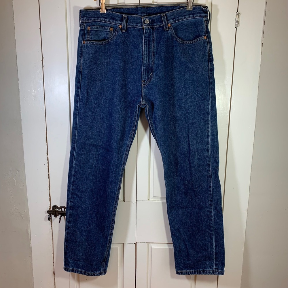 Levis 505 Regular Fit Men Jeans Dark Wash Blue Straight Leg 38x32 (38x31) Cowboy